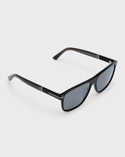 Tom Ford Men's Frances Polarized Acetate Square Sunglasses In Shiny Black