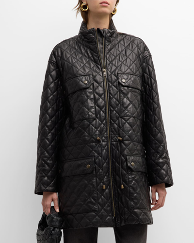 Frame Quilted Leather Parka In Black