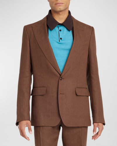 Dolce & Gabbana Men's Linen Peak-lapel Sport Coat In Dark Brown