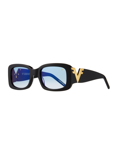 Vintage Frames Company Men's Vf Godfather 24k Gold & Acetate Rectangle Sunglasses In Black/blue