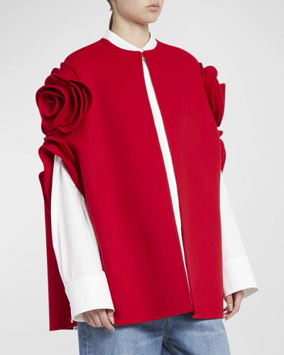 Valentino Rosette Wool-cashmere Cape In Red