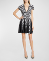 Balmain Short-sleeve Python Jacquard-knit Skater Dress In Blkwhite