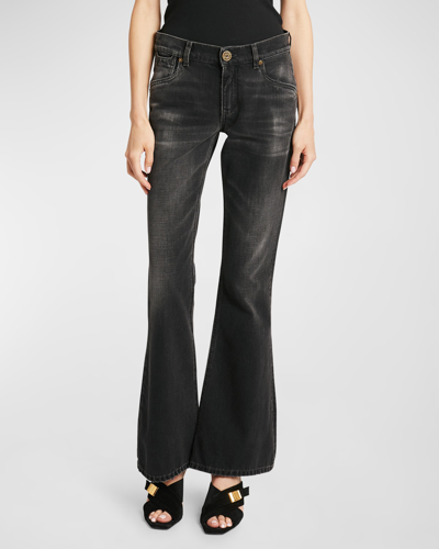 Balmain Mid-rise Western Bootcut-leg Crop Denim Trousers In Black