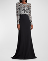 Tadashi Shoji A-line Floral-embroidered Lace & Crepe Gown In Ivoryblack