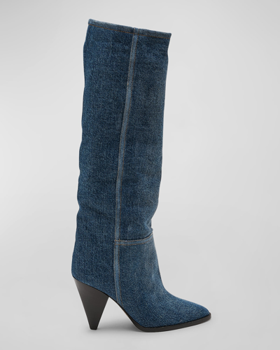 Isabel Marant Ririo Denim Knee Boots In Washed Blue