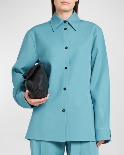 Jil Sander Wool Poplin Collared Shirt In Blue