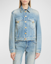 Balmain Logo-embroidered Denim Jacket In Blue
