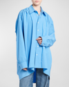 Bottega Veneta Oversized Gathered Cotton-blend Shirt In Blue