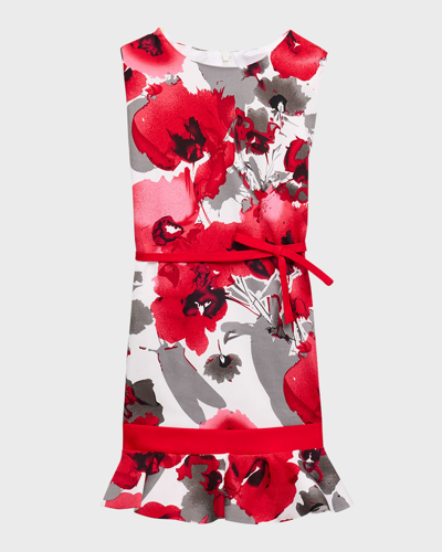 Helena Kids' Girl's Printed Bow Dress In Red