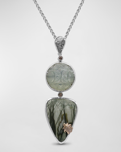 Stephen Dweck Hand Carved Moonstone, Imperial Jasper And Champagne Diamond Pendant Necklace In Multi