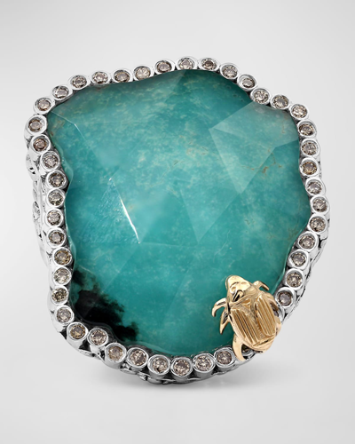 Stephen Dweck Faceted Natural Quartz Turquoise And Champagne Diamond Ring