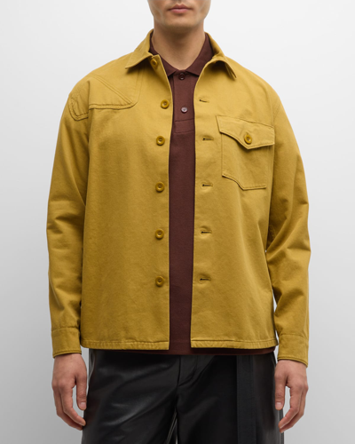 Burberry Men's Twill Shirt With Tonal Check Patch In Manilla