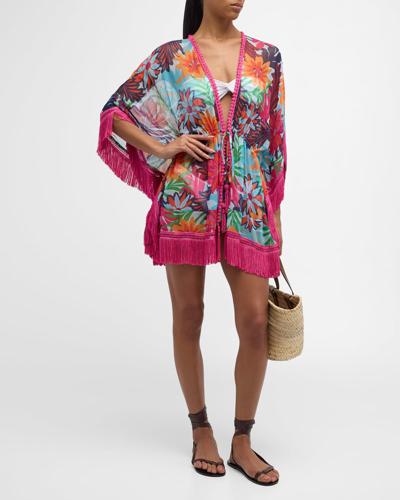 Ramy Brook Lilyana Multi Flower-print Kimono Coverup In Multi Flower Print