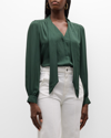 Paige Kirstie Long-sleeve Scarf Blouse In Dark Forest Green