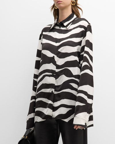Jil Sander 57 Zebra-print Collared Shirt In Raven