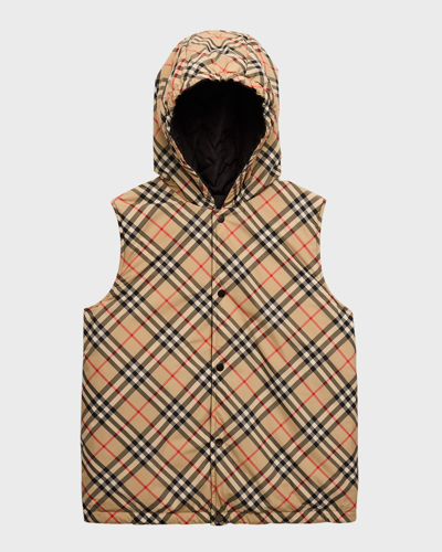 Burberry Kids' Boy's Slade Reversible Hooded Vest In Archive Beige Ip