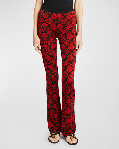 Balmain Python Jacquard-knit Bootcut Pants In Blackred