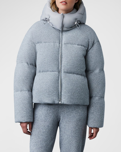 Mackage Tessy-k Medium Down Puffer Jacket With Cashmere Blend Shell In Light Grey Melang