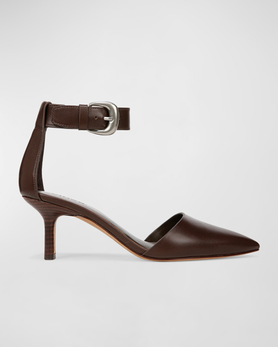 Vince Perri Leather Ankle-strap Pumps In Cacao Brown Leather