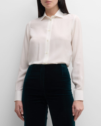 Loro Piana Cam Kara Micro Jacquard Silk Button-front Shirt In 1000 White
