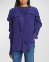Victoria Beckham Romantic Draped Silk Blouse In Ultraviolet