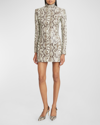 Balmain Long-sleeve Bodycon Short Leather Dress In Lt Grey