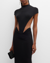 LAQUAN SMITH FUNNEL-NECK CAP-SLEEVE TRIANGULAR BODYSUIT