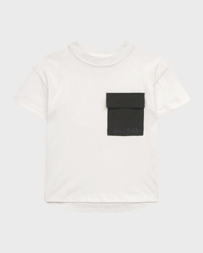 Dl1961 Kids' Girl's Embroidered Logo-print T-shirt In White Logo Combo