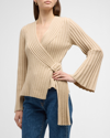 BY MALENE BIRGER JEYDA RIBBED WRAP-FRONT FLARE-SLEEVE SWEATER