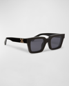 Off-white Men's Arrows Clip-on Square Sunglasses In Black Brown