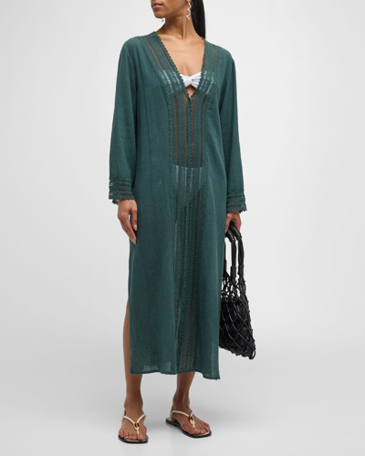 Honorine Eden Lace-trim Maxi Coverup In Evergreen