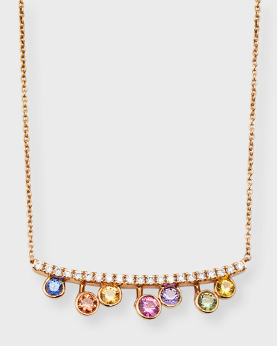 Lisa Nik 18k Rose Gold Rainbow Sapphire Bar Necklace With Diamonds In Multi