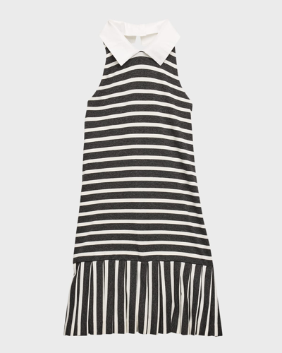 Helena Kids' Girl's Striped Halter Dress In Grey White