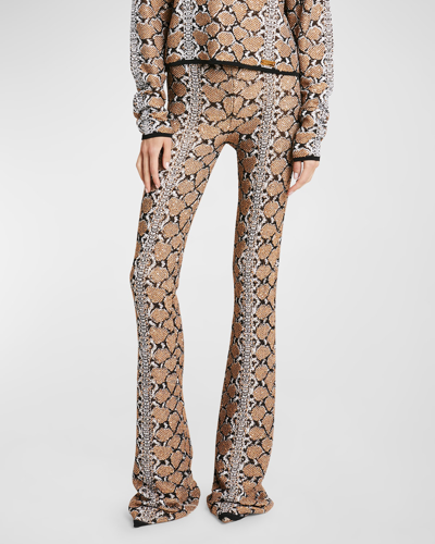 Balmain Glittered Python Knit Bootcut Trousers In Brown