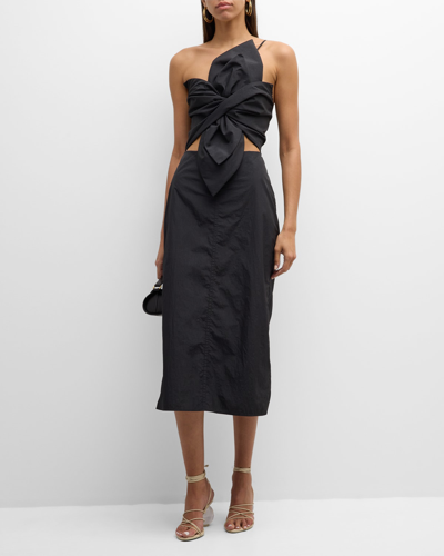 Just Bee Queen Carmen Bow Midi Dress In Black