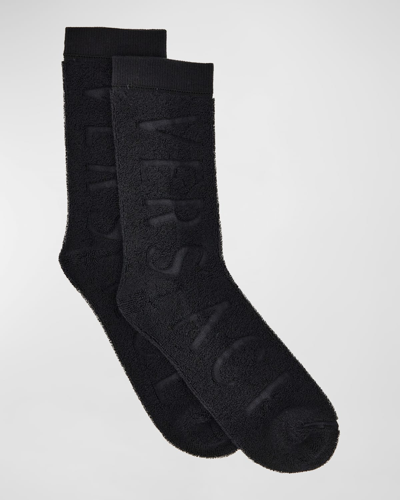 Versace Men's Logo Towel Crew Socks In Black