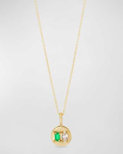 Stone And Strand Emerald And Diamond Luxe Mini Medallion Necklace In Gold