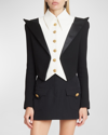 Balmain Spencer Cropped Virgin Wool Jacket In Whiteblk