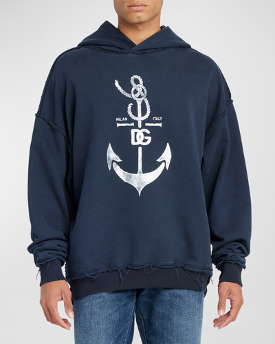 Dolce & Gabbana Men's Anchor Logo Hoodie In V Dark Blu