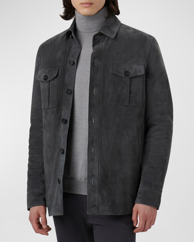 Bugatchi Men's Solid Suede Overshirt In Anthracite