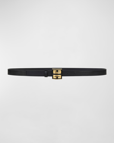 Givenchy 4g Leather & Brass Skinny Belt In Black