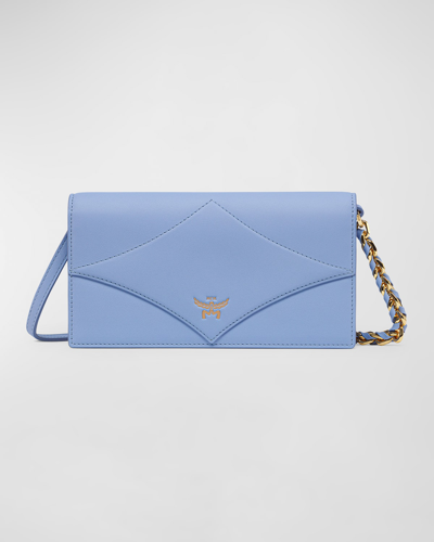 Mcm Diamond Flap Leather Wallet On Chain In Della Robbia Blue