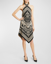 Balmain Halterneck Knitted Midi Dress In Ivoryblk