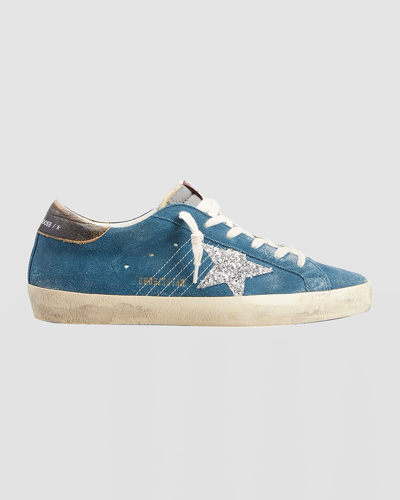 Golden Goose Superstar Suede Glitter Low-top Sneakers In Bluegreysilverbla