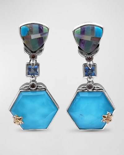 Stephen Dweck Opal Mosaic, Blue Topaz, Natural Turquoise Crystal And Champagne Diamond Earrings