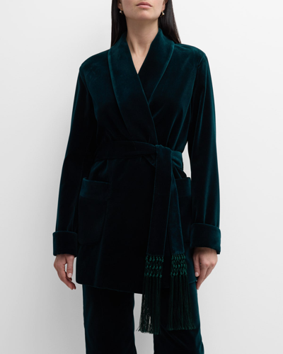 Loro Piana Cotton Velvet Wrap Coat In 50lt Amazon Green