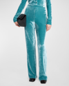 Jil Sander High-rise Velvet Straight-leg Pants In Dark Sage