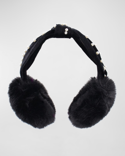 Surell Accessories Pearly Knotted Velvet & Faux Fur Ear Muffs In Black