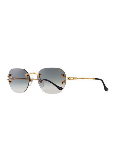 Vintage Frames Company Men's V-decor Drill Mount 24k Gold-metal Oval Sunglasses In Gray Gradient
