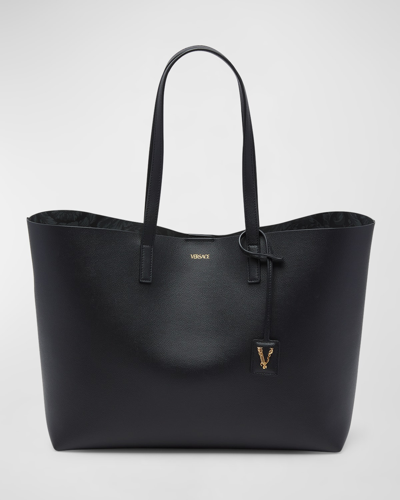 Versace La Medusa Calf Leather Tote Bag In Black/ Anthracite/ Oro
